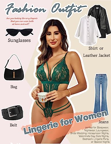 Avidlove Women One Piece Lingerie Deep V Lace Bodysuit Babydoll Teddy Underwear - Image 5