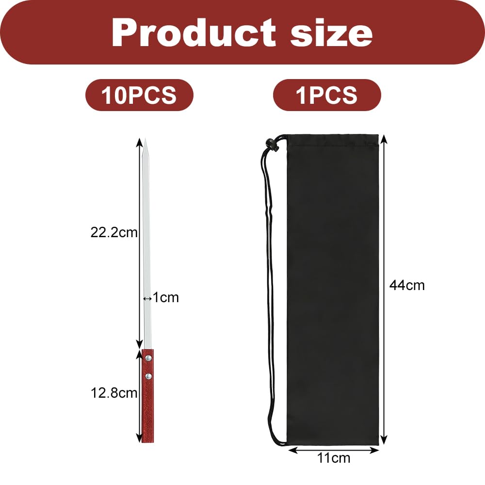 Brochette Inox 35cm Pic à Brochette avec Manche en Bois Réutilisable Résistante à la Chaleur Barbecue 10 Pièces