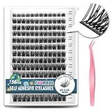 FLOMAZE Self Adhesive Eyelashes, 156 PCS Self Adhesive Eyelash Clusters, No Glue Needed, Glue Strips Individual Lash Extension Super Sticky Reusable False Lashes (Fluffy-Mixed)