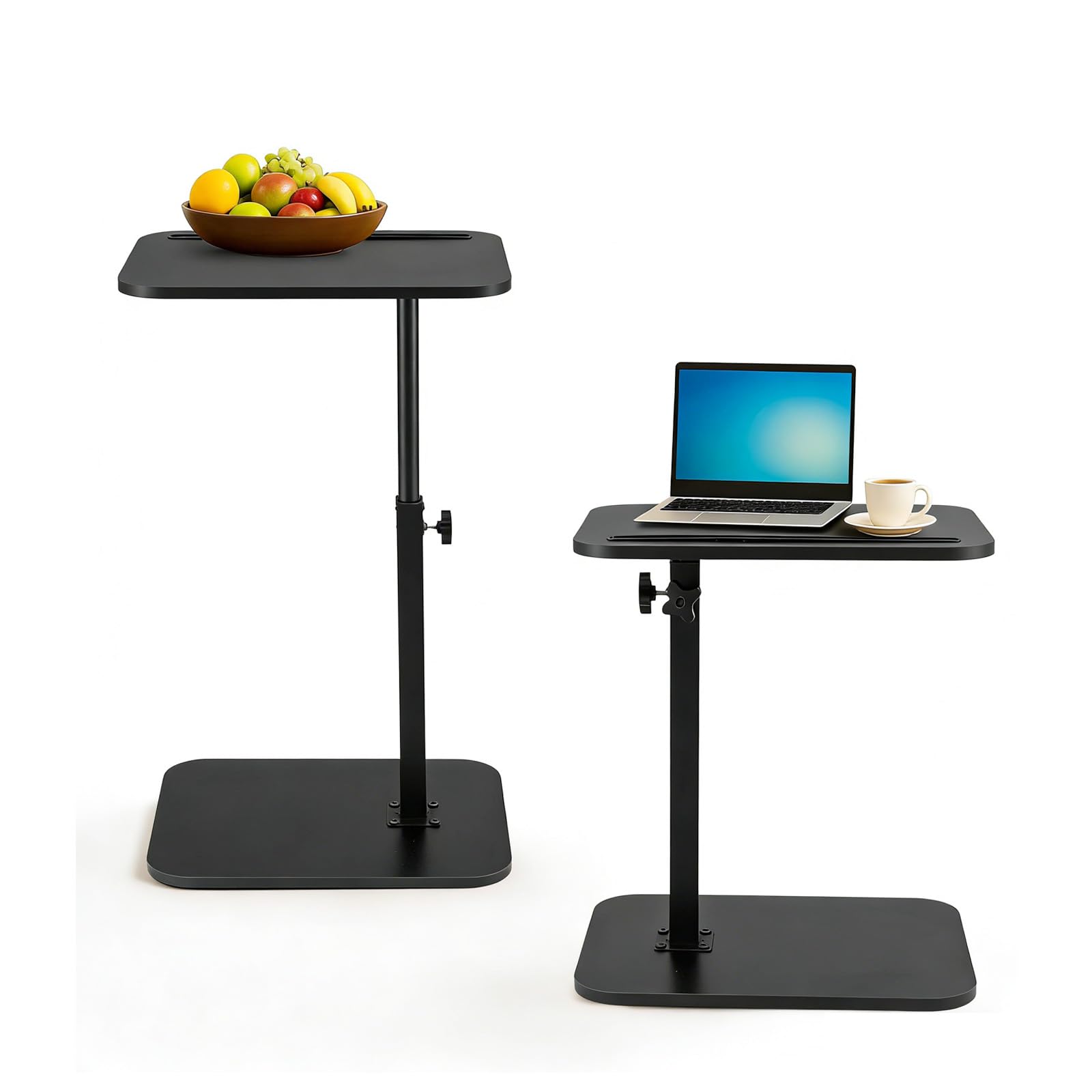 M.J COMFY-LIFE C-Shape Side Table, Height Adjustable Swivel Sofa Table 360° Rotating Tray Space-Saving Coffee Snack and Bed End Table for Living Room Bedroom Bedside Couch (Black, 2) — image 1