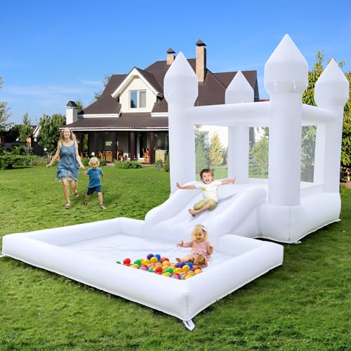 White Bounce House for Kids, Inflatable Bounce House Castle, Blow Up Jump House for Kids Birthday Party Indoor and Outdoor