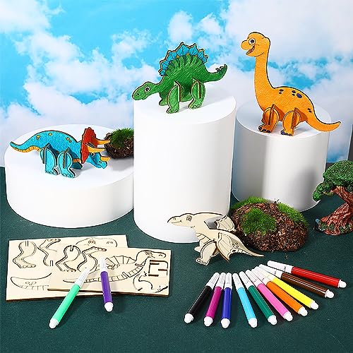 tiopeia 12 Stück Dinosaurier Holz Bastelset für Kinder Drachen Geburtstag,3D Puzzle Holz zum Bemalen und Basteln DIY Dino Holzbastelsets Kreative Kinderspielzeug Bemalen Handwerk für Jungen Mädchen
