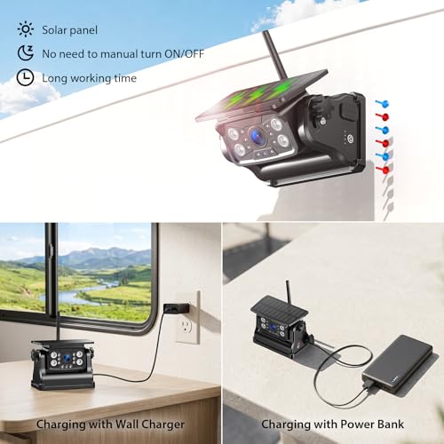 Image of Magnetic Solar Wireless Backup Camera System, HD 1080P 7 inch Monitor with Rear View Camera for RV /Trailer /Fifth Wheels /Camper, Night Vision, Portable Rechargeable Battery, Loop Recording-ZEROXCLUB BS701