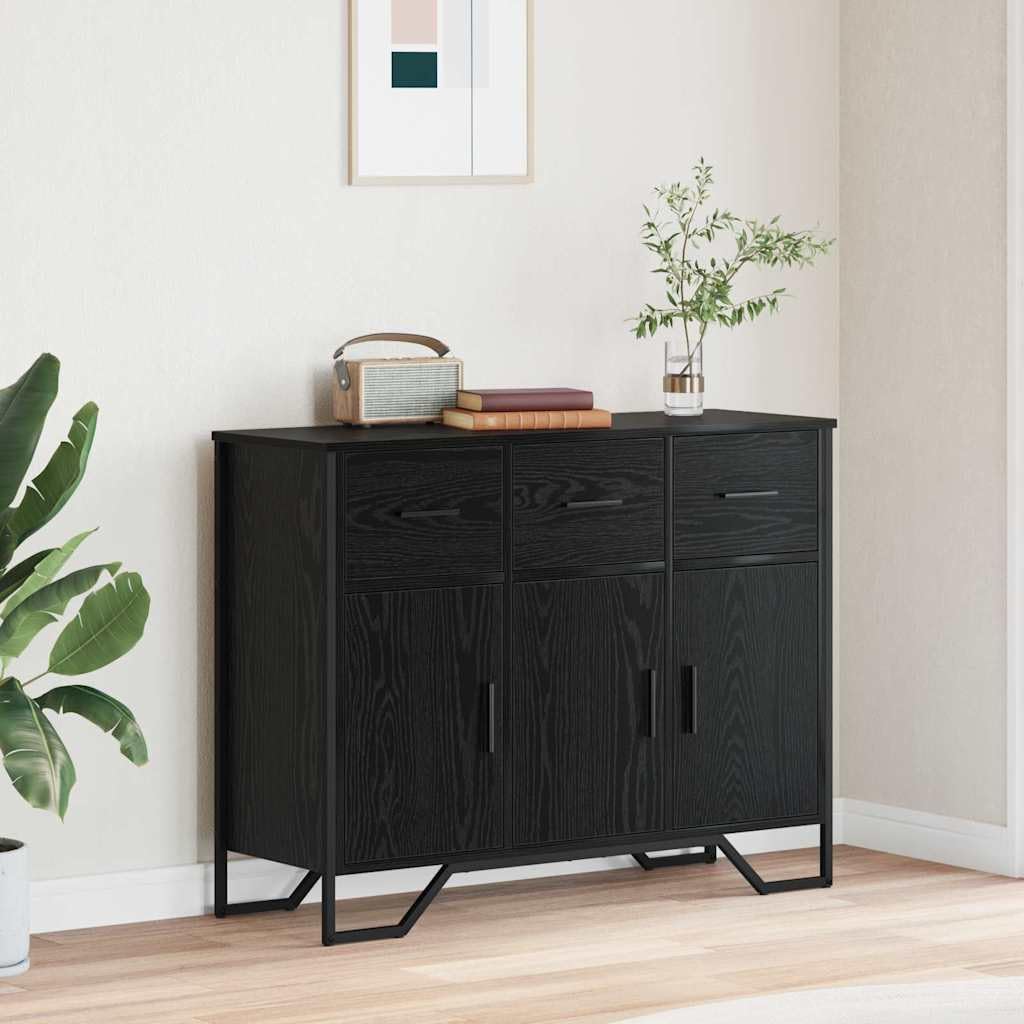 Aparador negro efecto roble de 97 cm con 3 cajones y puertas modernas