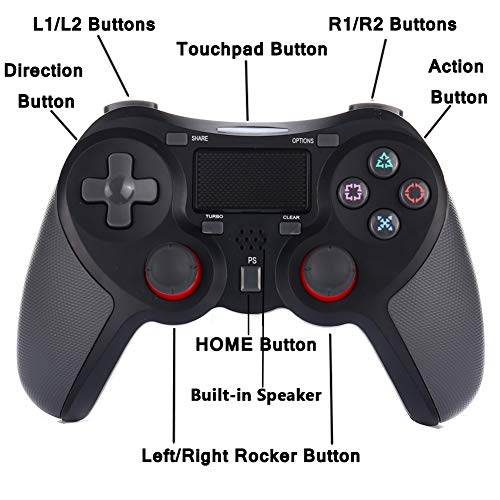 Wireless Bluetooth Gamepads Controller for ps4/ps4 pro with Touchpad Function,Game Joystick with Dual Shock Vibration and Trigger Buttons for Playstation 4 Windows System (Black)