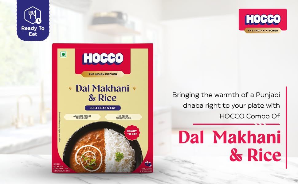 HOCCO Combo Ready To Eat Dal Makhani & Rice | Just Heat & Eat | | Pure Veg Indian Food | Ready To Eat Meal | No Added Preservative & Colours | Meal Ready in 5 Minutes | Microwaveable Serves (375g) - Image 3 thumbnail