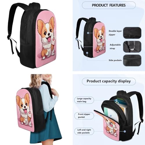 Flashideas Cute Corgi Kids Backpack Set of 4 School Backpack with Lunch Box Pencil Case Portable Lunch Bag and 2Pcs Bookmark Lightweight Casual Daypacks Child Backpacks For School & Travel 6