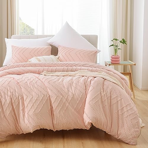 Yirddeo Pink Comforter Queen Size 3Pcs, Boho Chevron Comforter Set Queen Blush Farmhouse Bedding Sets Queen, Vertical Tufted Comforter, Lightweight Neutral Boho Bed Set (1 Comforter, 2 Pillowcases) #TOP15