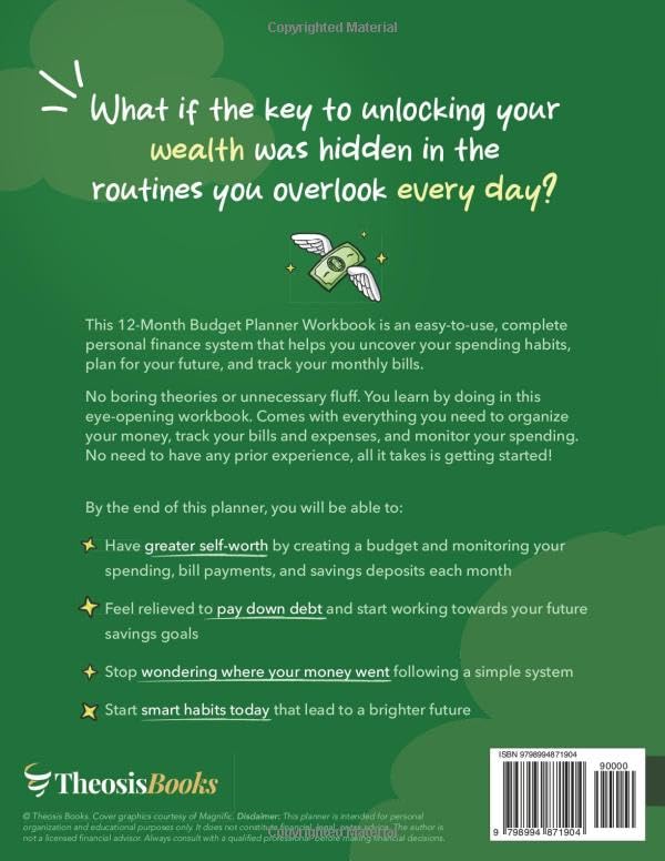Book Back Achieve Financial Peace Budget Planner: 12 Month Practical Debt Workbook for Beginners in Large Size