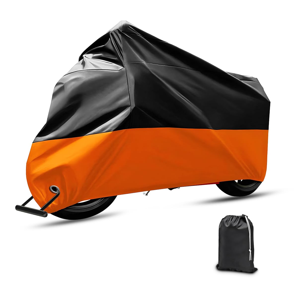 JNNJ Bâche de protection imperméable universelle pour moto, scooter, protection contre la poussière, anti-UV, pour l'extérieur, scooter, moto (noir/orange)