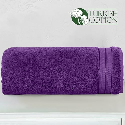 Image of Elegant Comfort Three Line Popcorn Extra Large Luxury Bath Towel - 40 inch x 80 inch inch, Premium Hotel Spa Quality 1 Piece Oversized Bath Sheet 100% Turkish Cotton Super Soft Highly Absorbent, Purple