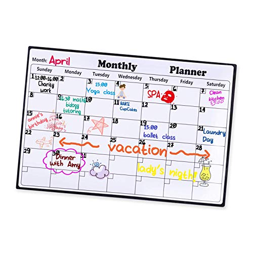 Magnetic Dry Erase Calendar for Fridge 16.9 x 11.8 inches - 2019 White Board Calendar Planner for Kitchen Refrigerator Monthly Erasable Board Calendar Stain Resistant for Smart Home Planners