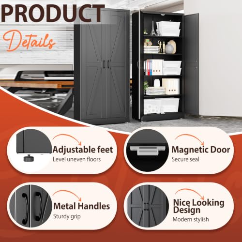Image of PAOFIN 71 inch Black Metal Storage Pantry Cabinet