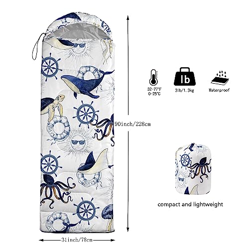 CVHOUSE Bolsas de Dormir Whale para Camping, 3 Temporadas, Ligera, Impermeable para Adultos y Niños, 31x90 pulgadas miniatura 3