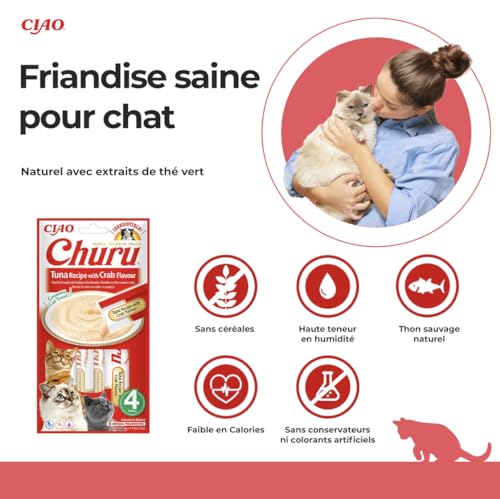 INABA Churu - Friandises pour Chats en Purée au Thon & Crabe - Délicieux Snacks pour Félins - Texture Lisse et Onctueuse - Nourriture pour Chats - 4 Tubes x 14g – Image 3