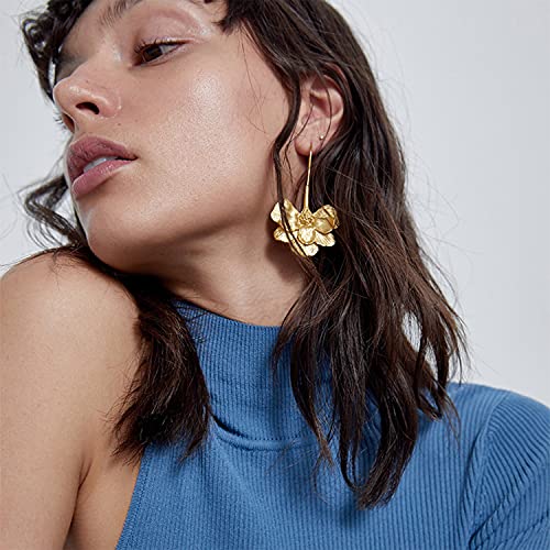 Bohemian Gold Elegant Flower Fashion Dangle Earring Flower Earrings Unique Chic 3D Large Flower Jewelry for Women (golden)2