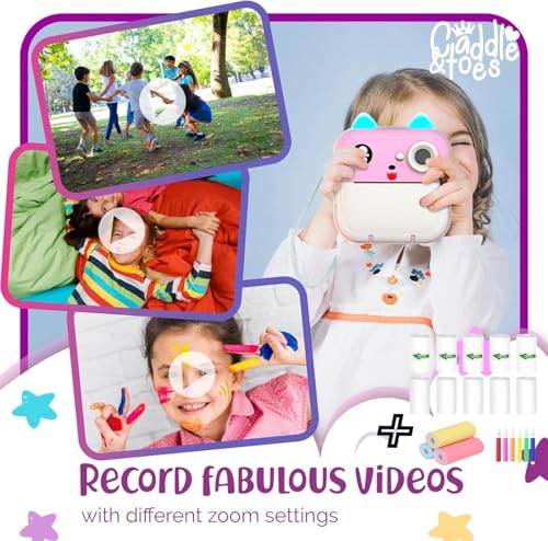 Image of CADDLE & TOES Instant Print Camera for Kids - 1080P HD, 48MP, SD Card, Bluetooth, Free App, 3 Rolls Print Paper, Stickers, Fun Filters, Gift for Kids (Pink with Printer ROLL Set)