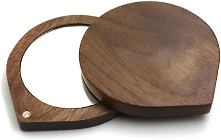 Wooden High Definition Small Mirror Convenient Hand-held Magnetic, Round Rotating Gift Makeup(Log Color-1)