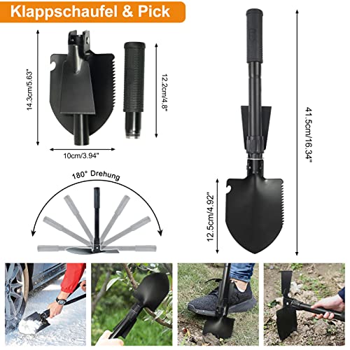 Kit de Supervivencia de Emergencia al Aire Libre con botiquín de Primeros Auxilios, WayinTop Equipo de Supervivencia con Hacha Multi-Herramienta, Pala Plegable, brújula Manta de Rescate (Negro) - imagen 3