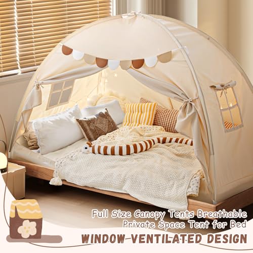 Sherilyn Full Size Bed Canopy Bed Tents Dream Tent on Bed Privacy Space Blackout Sleeping Tents Indoor Breathable Portable Cottage Drafty Room Floor Bed Tents (Large) - Image 5