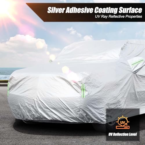 Image of Car Cover Waterproof All Weather for Compatible with Cadillac Escalade 2007-2014 Accessories, Full Exterior Outdoor Covers Rain Snow UV Sun Hail Protector with Contractible Hem (Sliver)