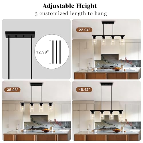 Island Lights for Kitchen,4-Light Black Kitchen Island Lighting Chandeliers for Dining Room Over Table, Modern Dining Room Light Fixture Farmhouse Kitchen Island Light Fixtures Pendant Lights 27" by Kwpcvz - Used condition - Image 8