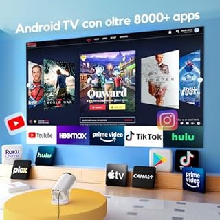 [Apps integrate] Proiettore Portatile, AKIYO 2026 Upgraded O2 Proiettore 18000 Lumens, Supporta 4K 1080P Auto Keystone WiFi 6 BT5.4, Rotabile 180°, Dual Control Compatibile con HDMI/Phone/Laptop/PS5