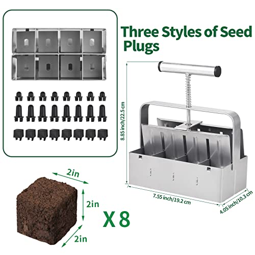 Otvx Soil Block Maker, 8 Cell Hand Held Soil Blocker Come With Garden Gloves, 2 Inch Molds Soil Blocking Tool For Seeding, Protecting Seedling Transplants From Damage #TOP1