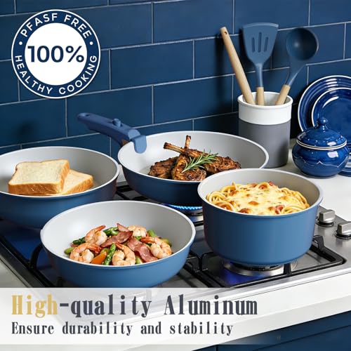 Image of Umite Chef Pots and Pans Set Non Stick, 21 pcs Ceramic Cookware Set with Detachable Handles, Healthy Induction Cookware, RV Kitchen Cooking Set, with Utensils & Frying Pans Set, PFAS PFOA & PTFE Free
