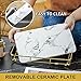 Dobbyby Vanity Tray Makeup Organizer Cosmetics Storage Bathroom Skincare Organizer Countertop Display Rack in Dresser Stainless Steel Shelf Marble Print Ceramic Trays