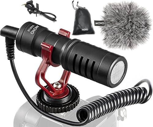 Movo VXR10 Universal Shotgun Mic for Camera - Camera Microphone for DSLR, iPhone and Android Smartphones - Compatible with Canon EOS, Nikon, and Sony Cameras - Rycote Shock Mount, Windscreen