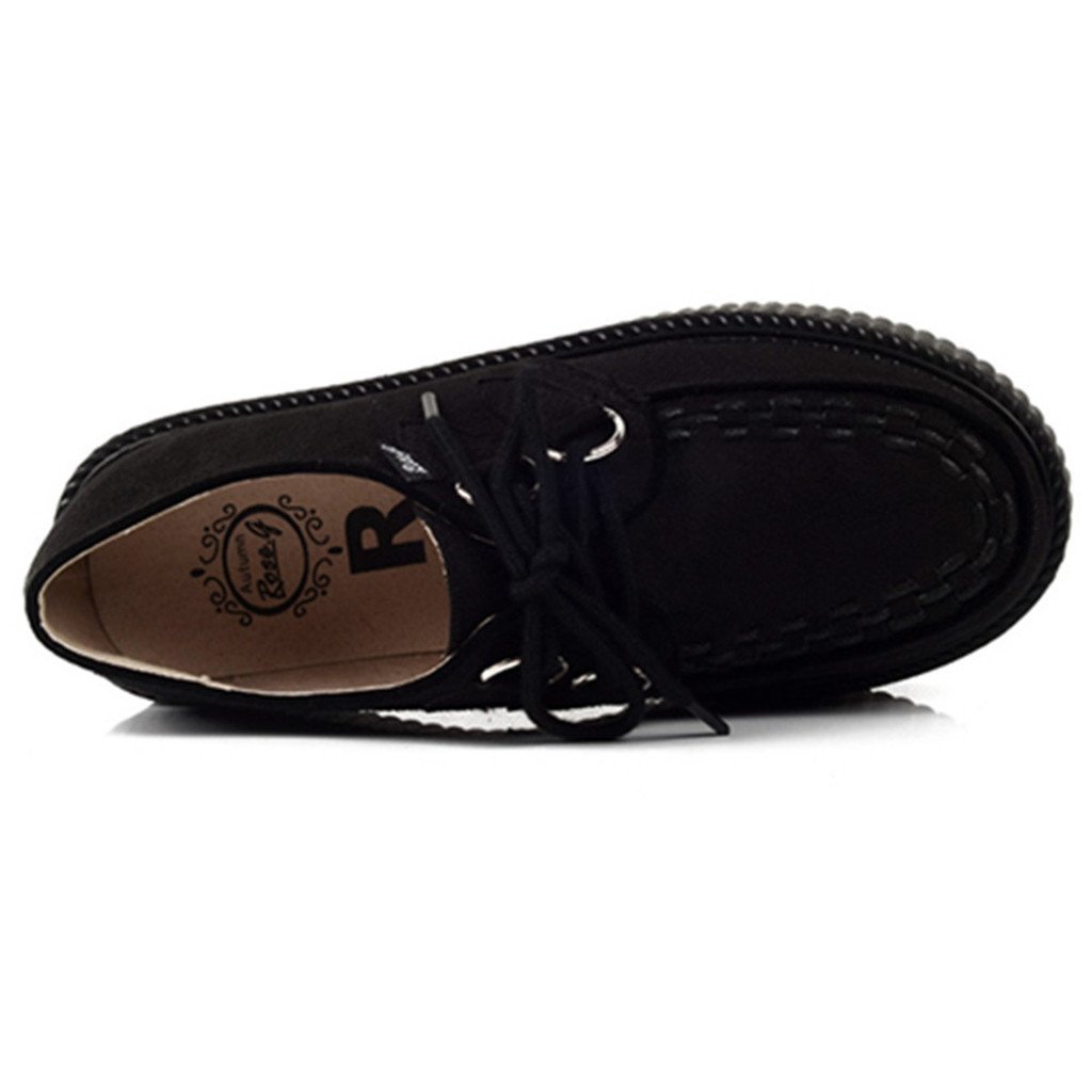 RoseG Women's Handmade Suede Lace-Up Platform Creepers - Punk Style Flat Shoes
