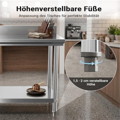 Miniatura 5 de Wiltec Mesa De Trabajo Con Alzatina De Acero Inoxidable Para Cocina 120x60x85 Cm