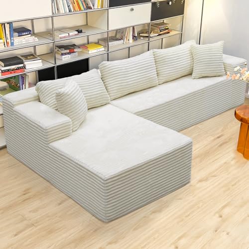 Image of Sectional couches for Living Room Corduroy Couch, 104 inch Cloud Sectional Couch with L-Shape Chaise, Modern Modular Sofa, Deep Seat Comfort, No Assembly Required(Plush Corduroy, Left Facing Chaise)