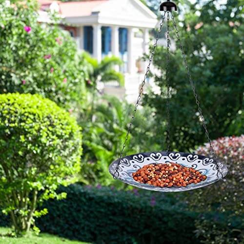 Mumtop Hanging Bird Bath - Bird Baths For Outdoors, 12 Inch Glass Bird Bath Bird Feeders Blue And White Porcelain For Garden And Patio Decor #TOP5
