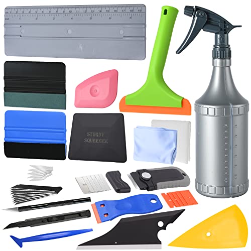 FOSHIO Window Tint Vinyl Wrap Tool Kit, Spray Bottle and Cleaning Cloths, Squeegee for Vinyl, Window Squeegee, Razor Blade Scraper, Utility Knife, Glass Protective Film Wrapping Tool Car Wrap Kit