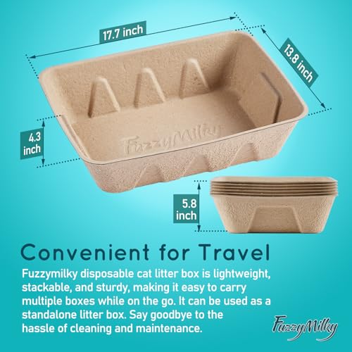 Fuzzymilky Disposable Cat Litter Box - 6 Packs, Water Resistant, Duralble Disposable Litter Boxes for Cats, Large Size (Large, 6, Count)