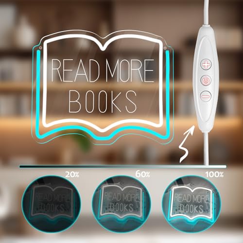 Image of Read More Books Neon Sign, Dimmable LED Reading Neon Light USB Powered for Library Classroom Bookstore Decor, Reading Room Wall Sign for Study Room Bookshelf, Book Lover Gift (Ice Blue)