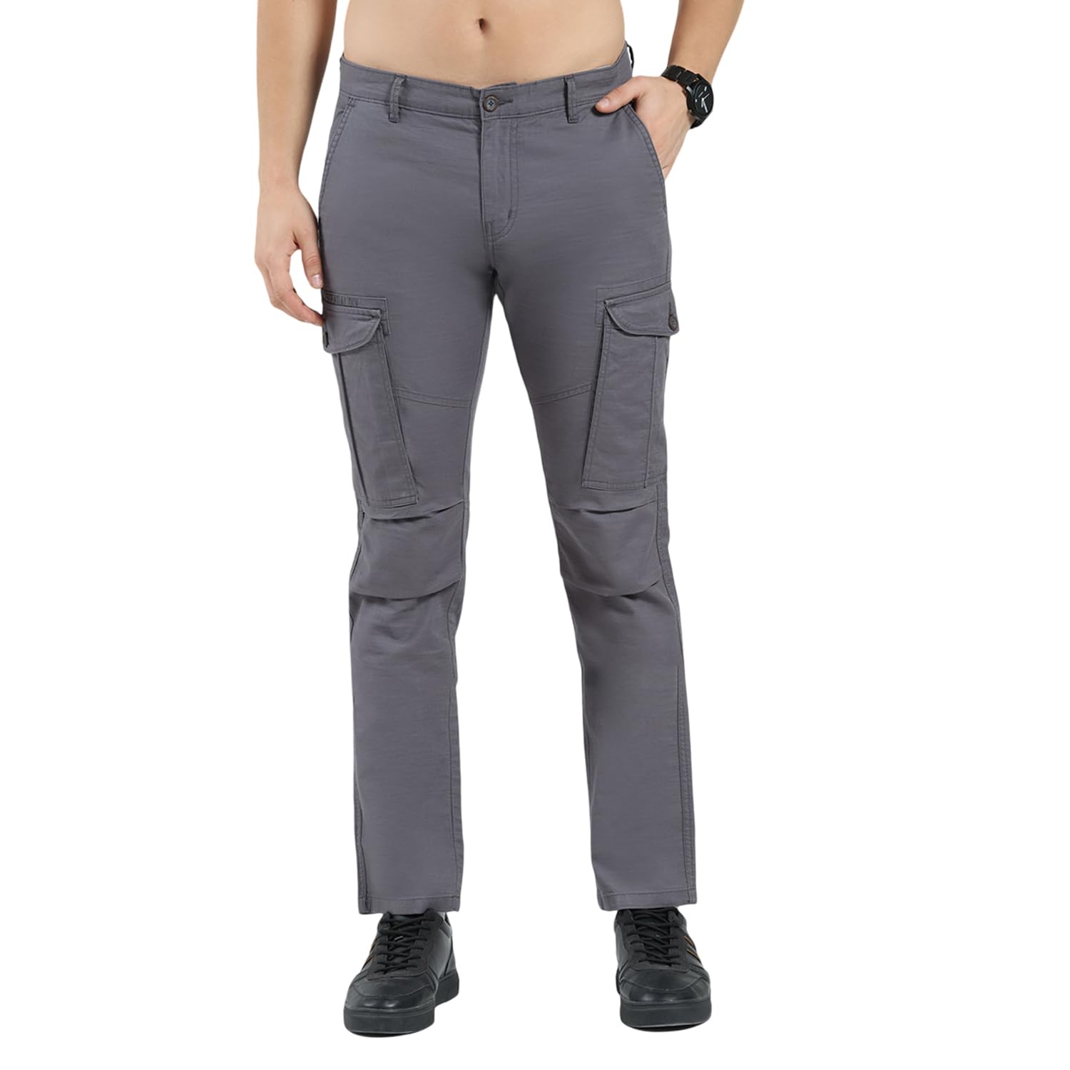 monte carlo Men's Slim Fit Cargo Pants | Solid Pattern Casual Trousers | Button Closure | Stylish & Comfortable Everyday Wear Cargo for Men's-picture-52