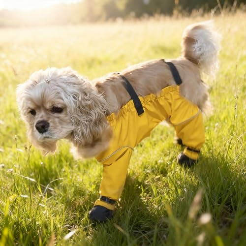 Hunderegenanzug mit Stiefeln – Wasserdichter Schmutzschutz Overall für Hunde, Anti-Rutsch Sohlen & Träger, Ganzkörper-Schutz für Regen, Matsch & Kälte (Für kleine & mittlere Rassen) (XL)