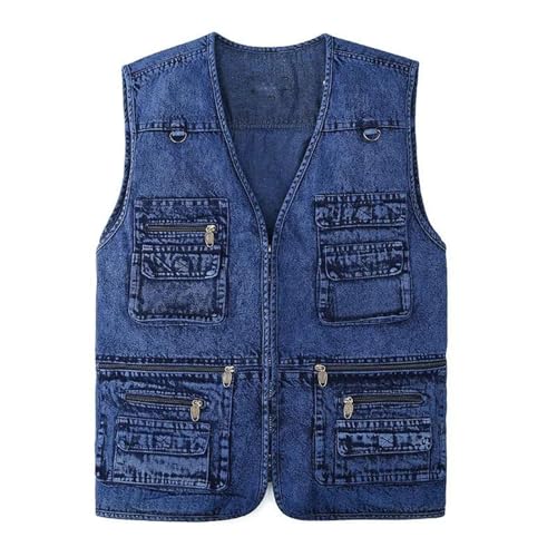 Men's Multiple Pockets Denim Vest V-Neck Zipper Sleeveless Jackets2
