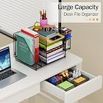 7 code Organisateur de bureau avec support de fichier, 5-Tier Organisateur de bac à papier lettre avec tiroir & Porte-stylos, Organisateurs d'accessoires de bureau et de rangement, 2 Support de magazines pour fournitures de bureau (noir)