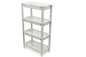 Home Basics 4-Tier Freestanding Plastic Basket Shelf | Organize with Style