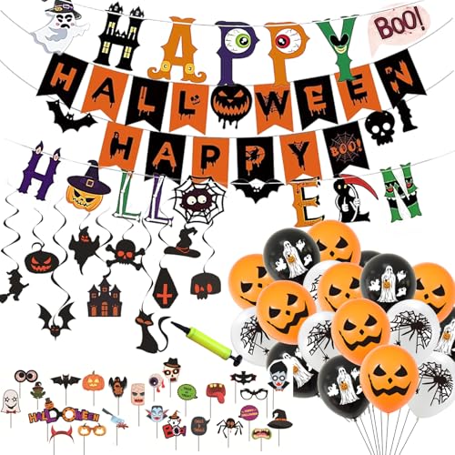SSKHE Halloween-Party-Dekorationsset - 2 Banner-Stile, Spiral-Hängedecken, Fotoaccessoires - für Halloween, Todestag der Toten, Ostern & Themenpartys