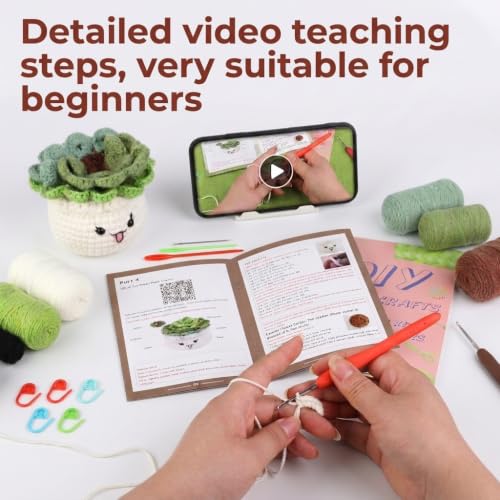 Image of PATPAT Cotton DIY Crochet Kit for Beginners Adults Kids, DIY Kit for Adult Kids Plant Pot with 3Pcs Cup Coaster Crochet Set Knitting Set with Yarn, Crochet Needles, Wires, Stitch Hooks &Accessories