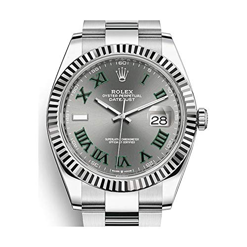 Image of Rolex Datejust 41 Grey Dial with Green Roman Numeral Markers Men's Watch Ref. 126334