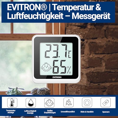 1x Mini Thermometer Hygrometer Innenraum digital – Temperatur- & Luftfeuchtigkeitsmesser – Komfortanzeige & Smileys – Aufstellen oder Ankleben – für Wohnzimmer, Büro, Babyzimmer & mehr