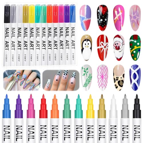 lápices de uñas, 12 Piezas Bolígrafo de Uñas, Bolígrafo Manicura, Rotulador Uñas, 3D marcadores de punteado de uñas, Kit De Rotulador De Esmalte En Gel, Para Principiantes, Lienzo Y Salon (A)