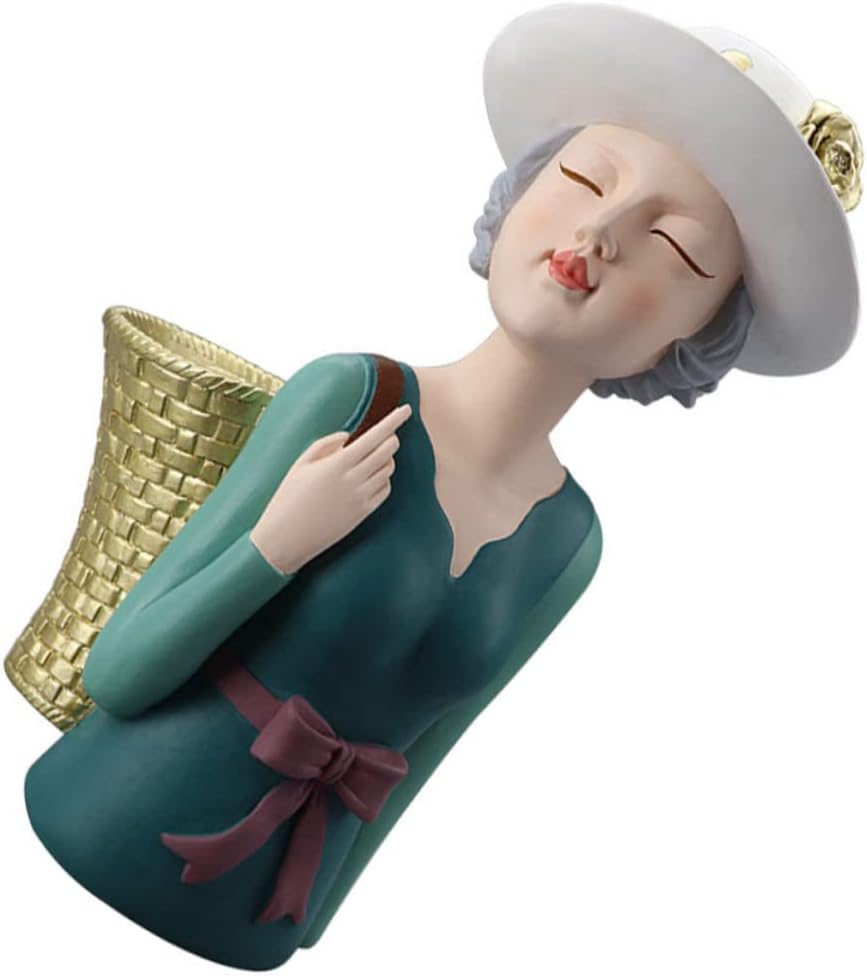 Desktop Resin Girl Decor with Back Basket Design for Home and Office Decoration and Stylish Indoor Ornament for Creative Storage
