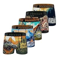 FREEGUN Boxer Homme Outdoor, Caleçon Homme Stretch, Confortable et Ultra-Doux (Lot de 5), Turquoise Taille L